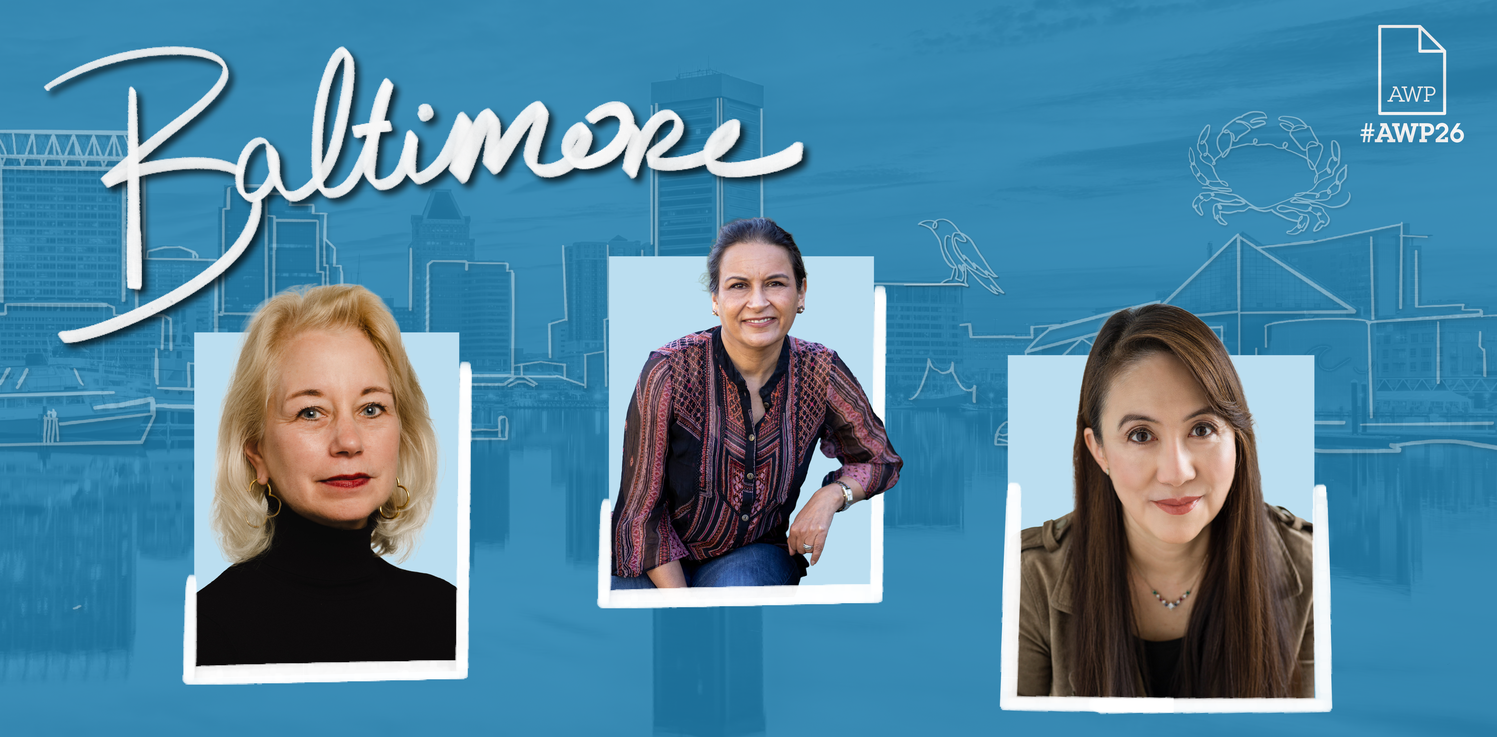 Headshots of the Authors Guild's panelists against an orange background with #AWP25 branding.